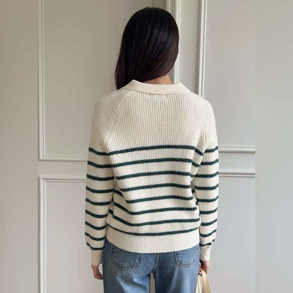 Pullover Sweater Striped Raglan Sleeve  Sweater Casual Knit Jumper Tops Size M - Picture 2 of 4
